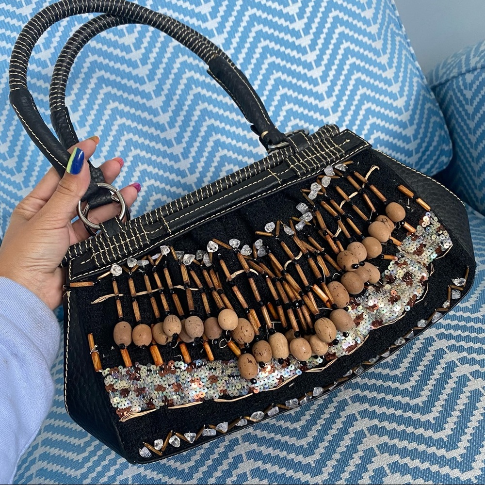 Serpui Marie leather vintage beaded bag
